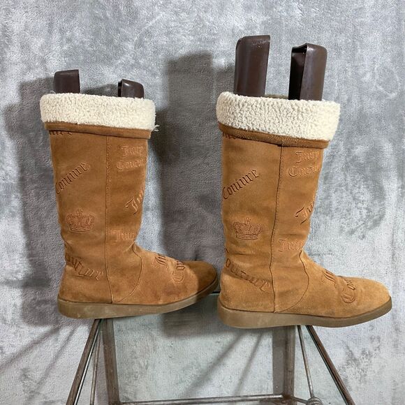 Juicy Couture AOP Suede Mid Calf tall Boots women’s Size 8.5 Brown - Picture 8 of 14
